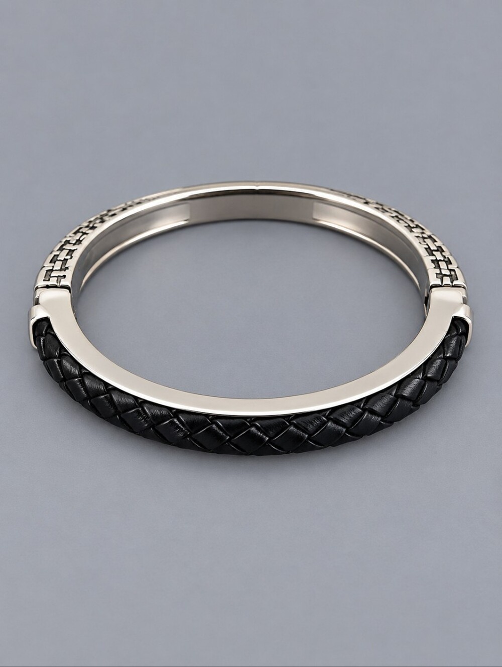 BRIGHTON Two-tone Black Braided Leather Talana Clamper Bracelet